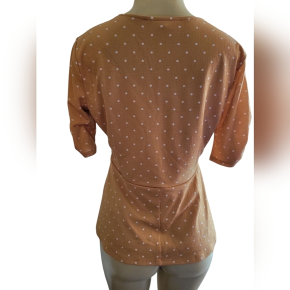LC Lauren Conrad Orange Pink Poka Dot Runched Top Medium - Picture 2 of 3